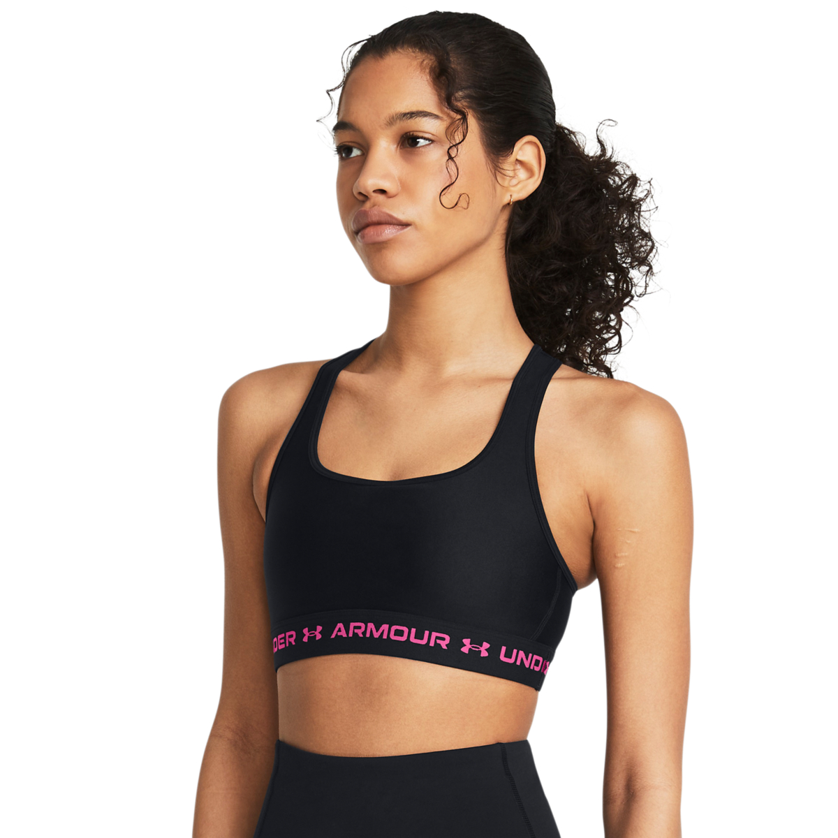 Kvinders Under Armour   Mid Crossback Sports Bra   Black Wordmark S